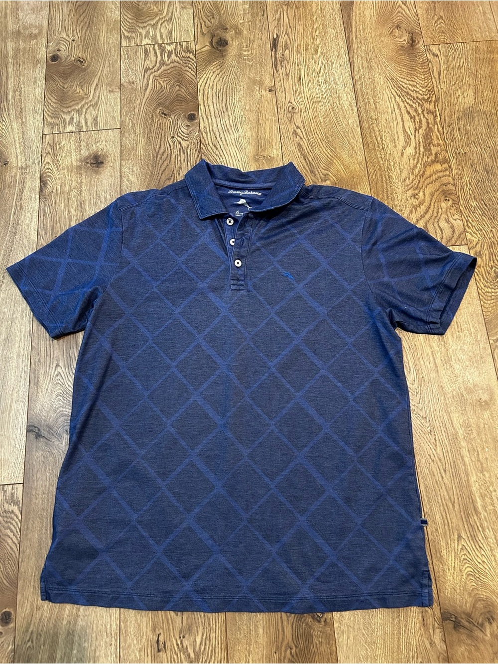 Tommy Bahama Men's Navy Diamond-Pattern Polo Shirt Large